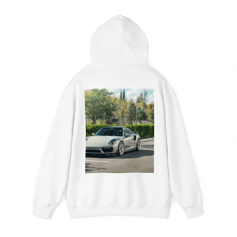 Porsche 911 Turbo Silver Parked Outdoors – Hoodies