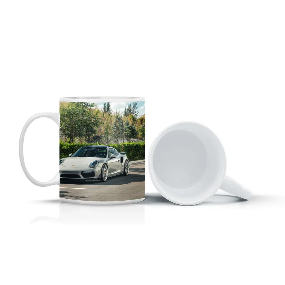 Porsche 911 Turbo Silver Parked Outdoors – Mugs
