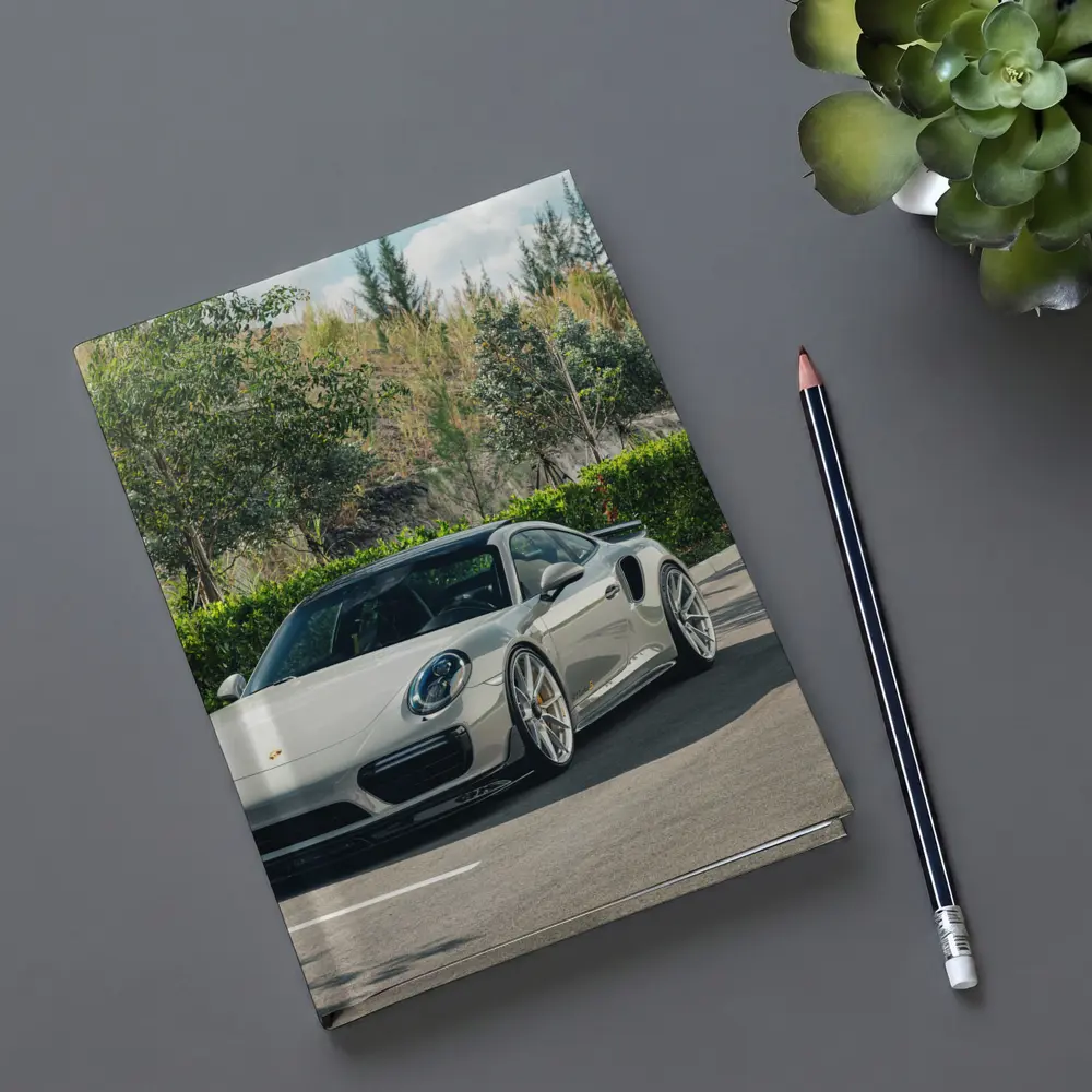 Porsche 911 Turbo Silver Parked Outdoors – Notebooks
