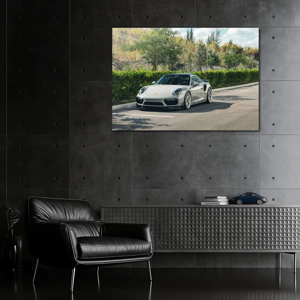 Porsche 911 Turbo Silver Parked Outdoors – Wall Art