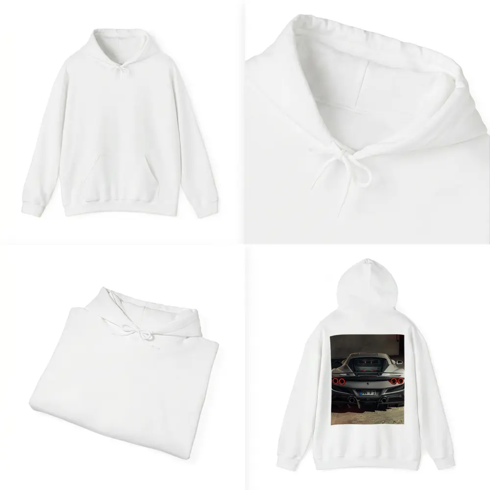 Ferrari F8 Rear View Gray Garage – Hoodies