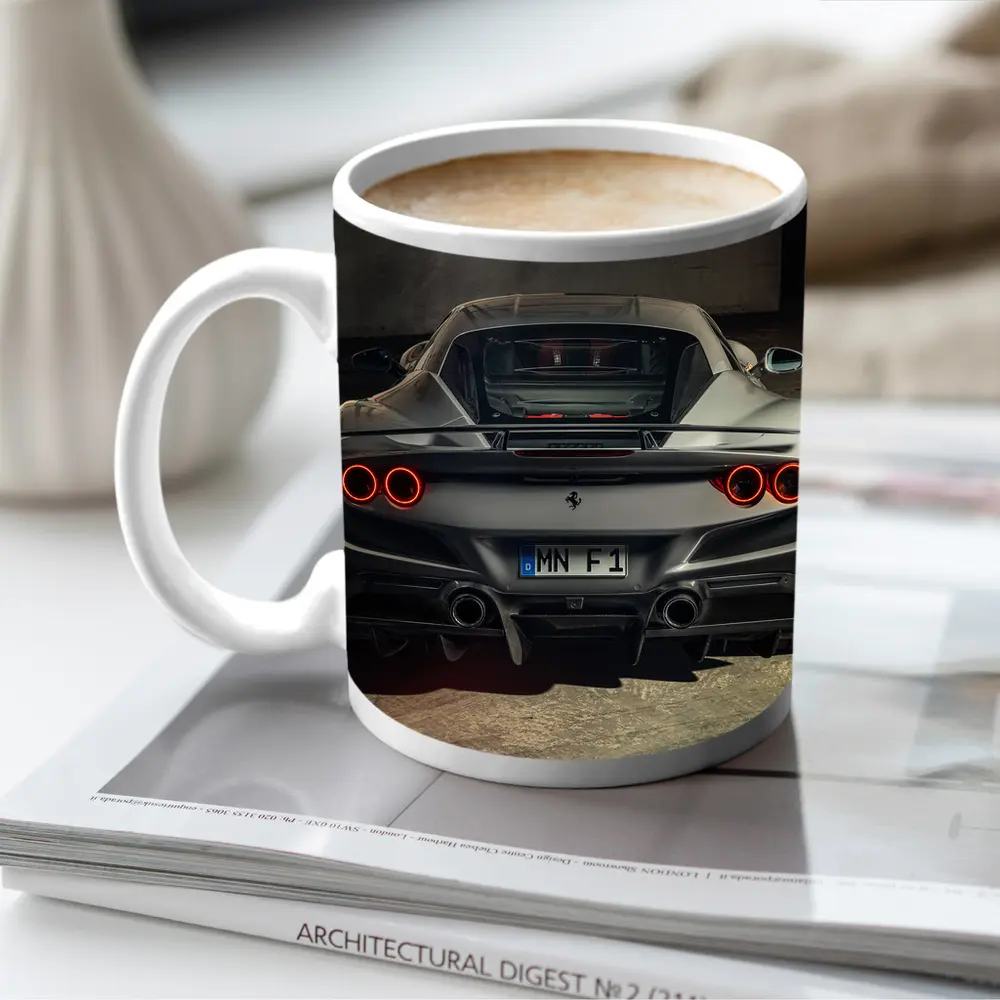 Ferrari F8 Rear View Gray Garage – Mugs