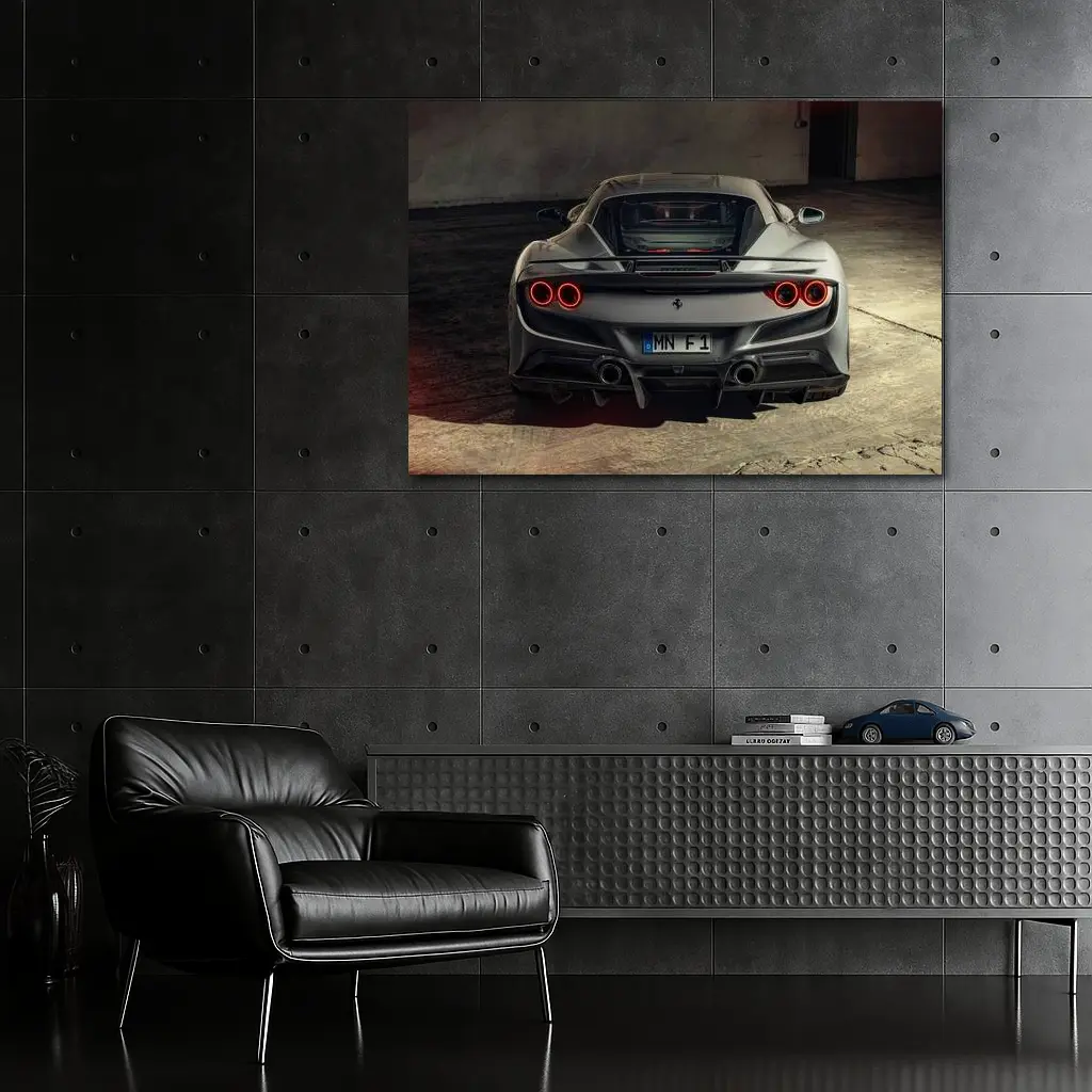 Ferrari F8 Rear View Gray Garage – Wall Art