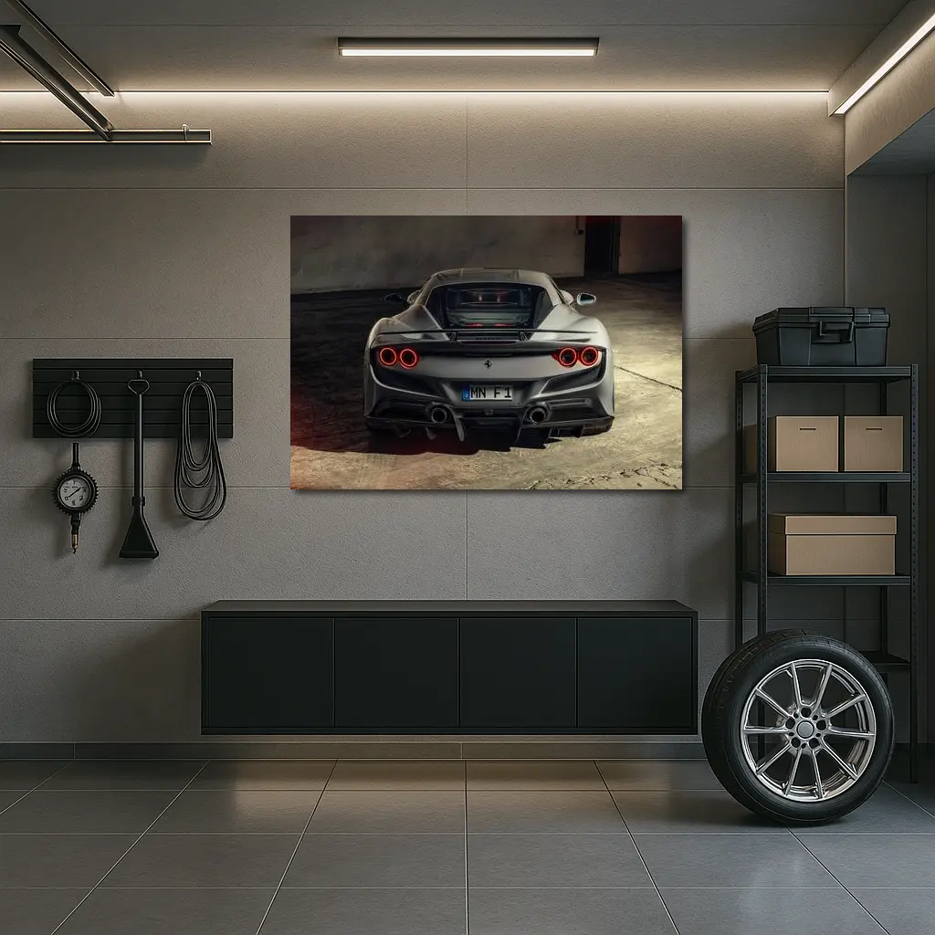 Ferrari F8 Rear View Gray Garage – Wall Art