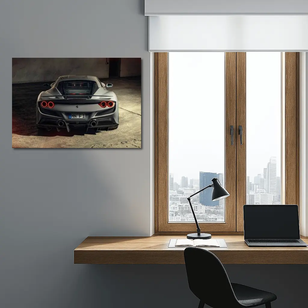 Ferrari F8 Rear View Gray Garage – Wall Art