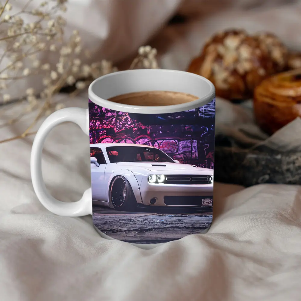 Dodge Challenger Wide Body Graffiti Wall Night – Mugs
