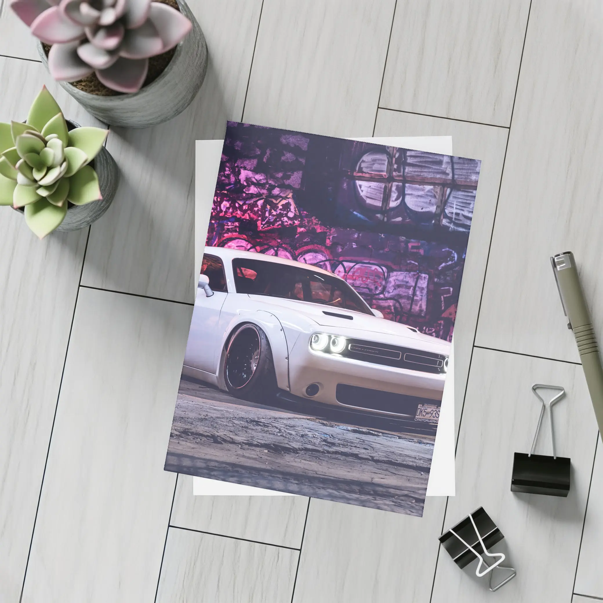 Dodge Challenger Wide Body Graffiti Wall Night – Postcards