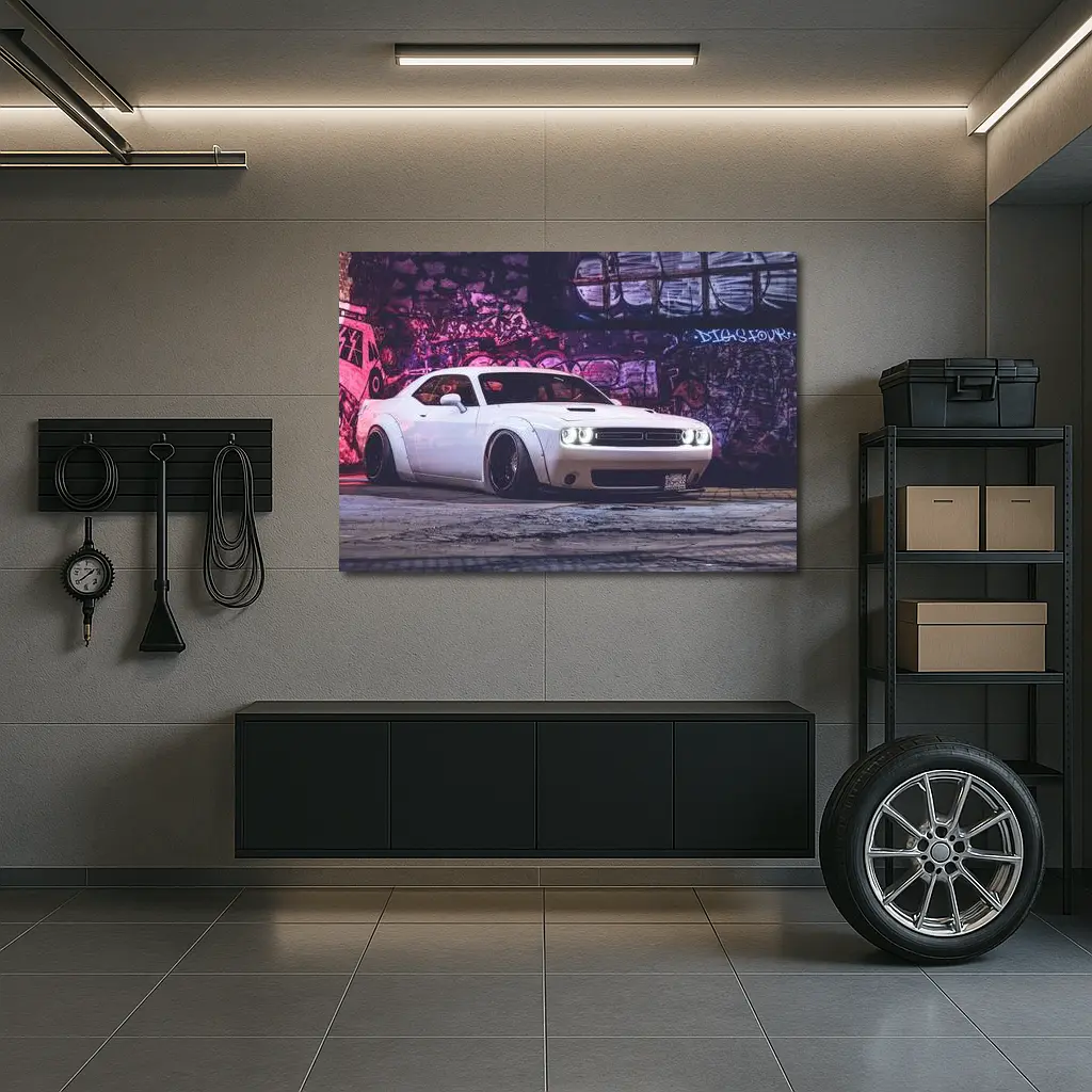 Dodge Challenger Wide Body Graffiti Wall Night – Wall Art