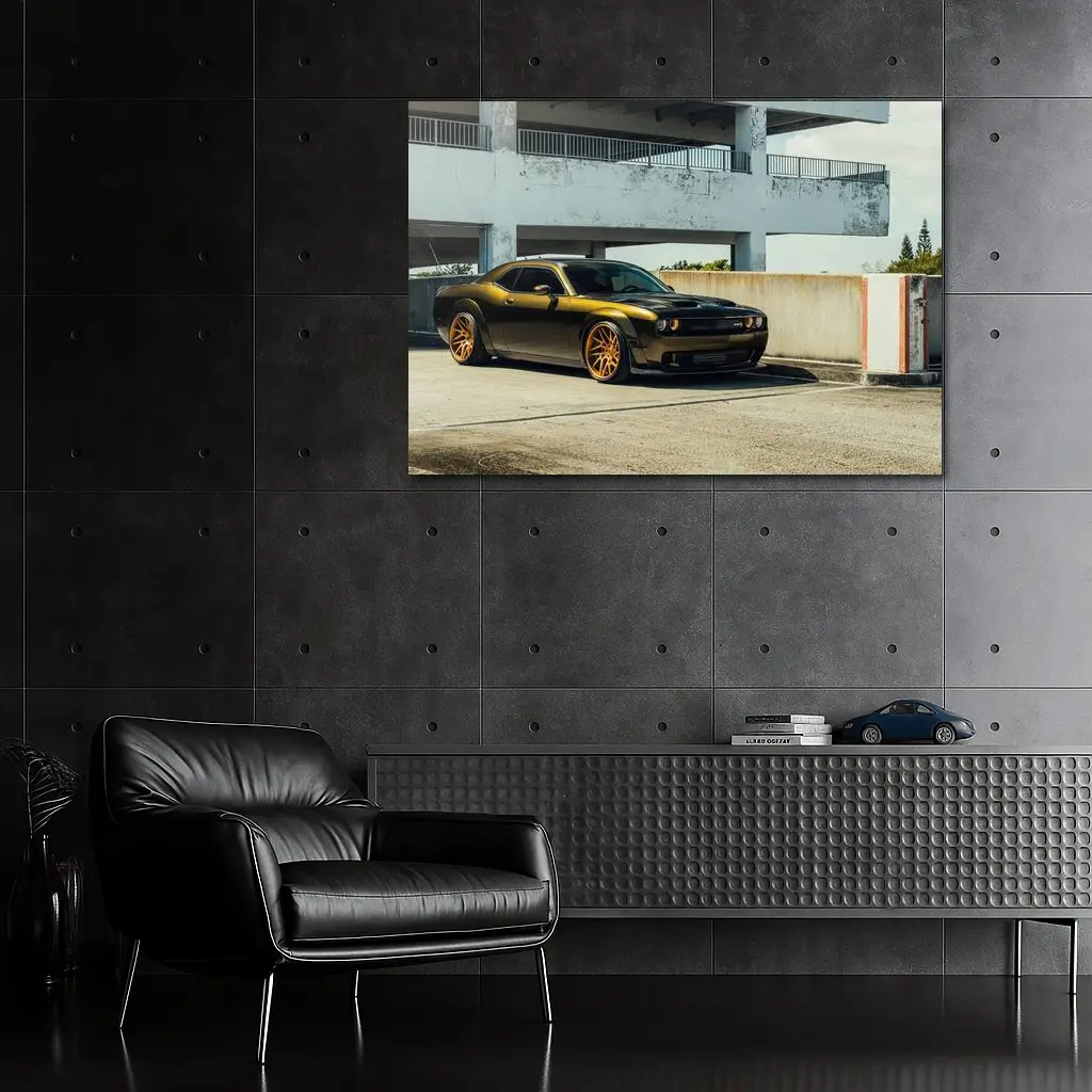 Dodge Challenger Hellcat Gold Wheels Urban – Wall Art