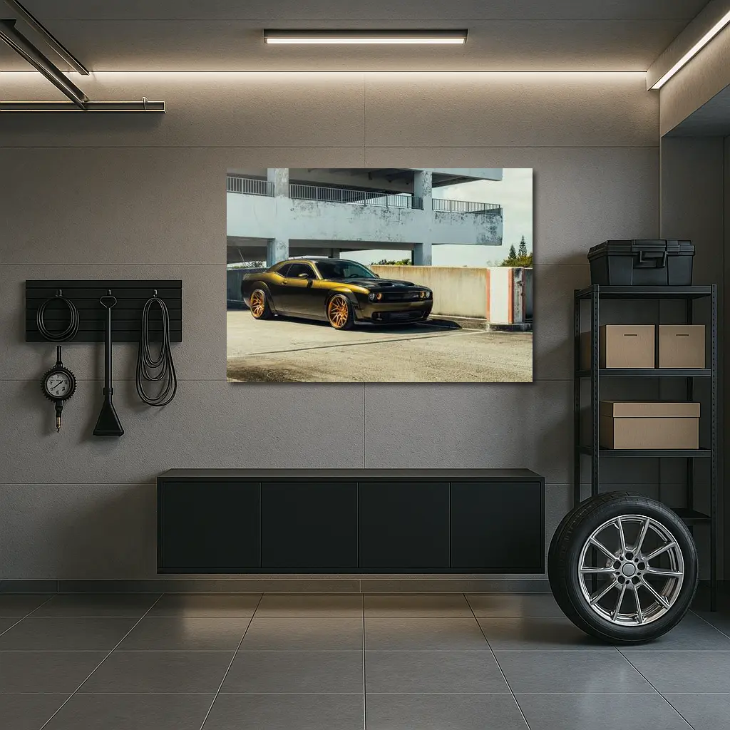Dodge Challenger Hellcat Gold Wheels Urban – Wall Art