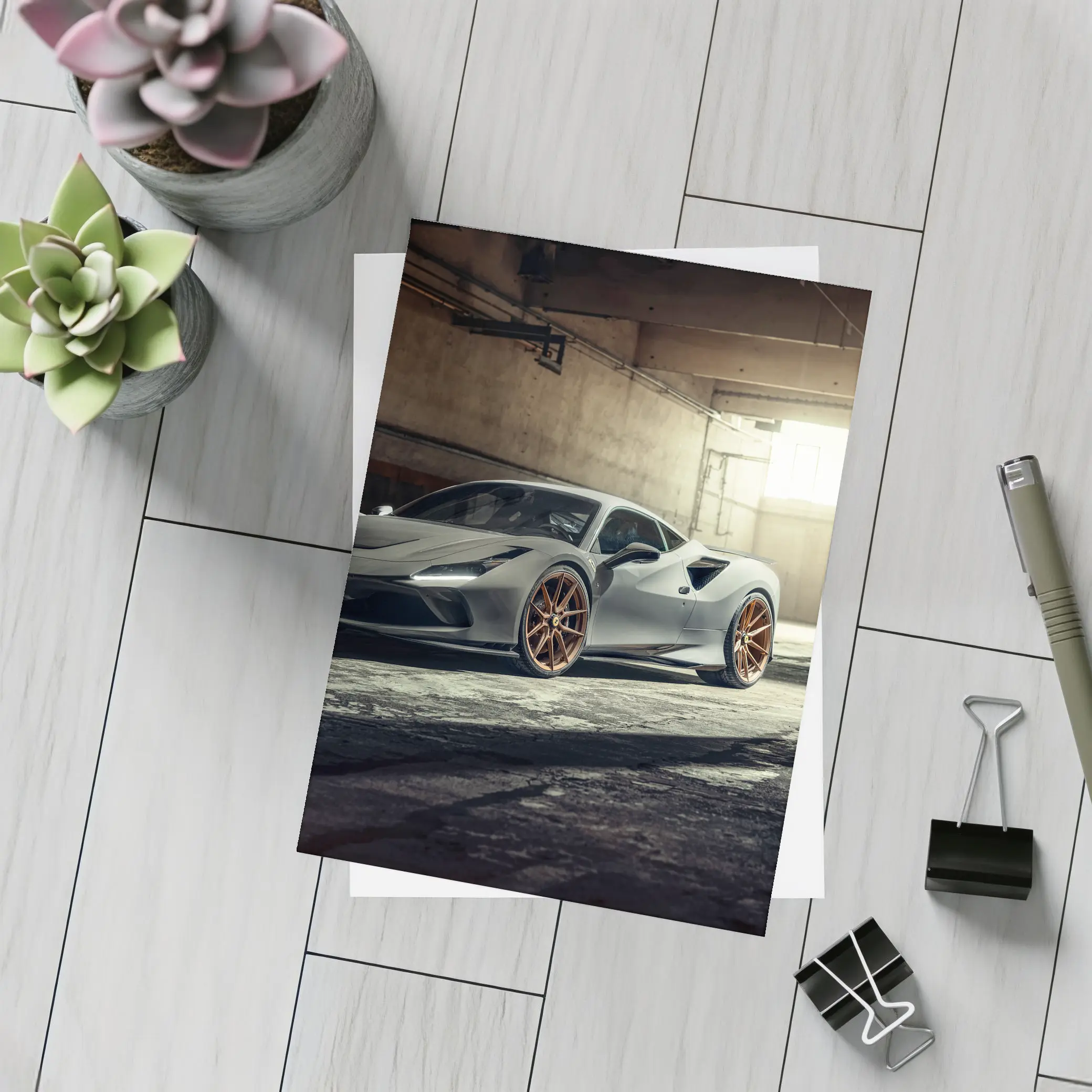 Ferrari F8 Gray Supercar Parking Garage – Postcards