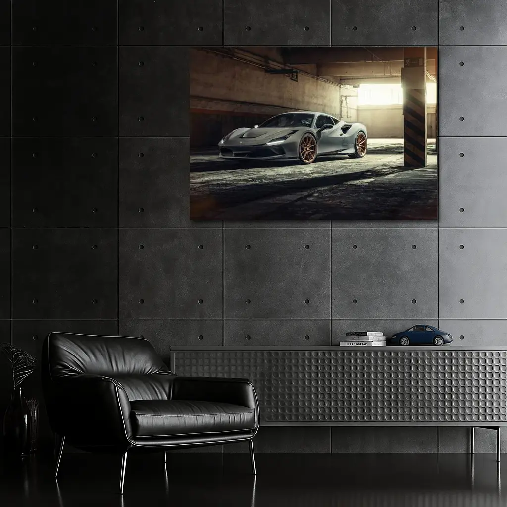Ferrari F8 Gray Supercar Parking Garage – Wall Art