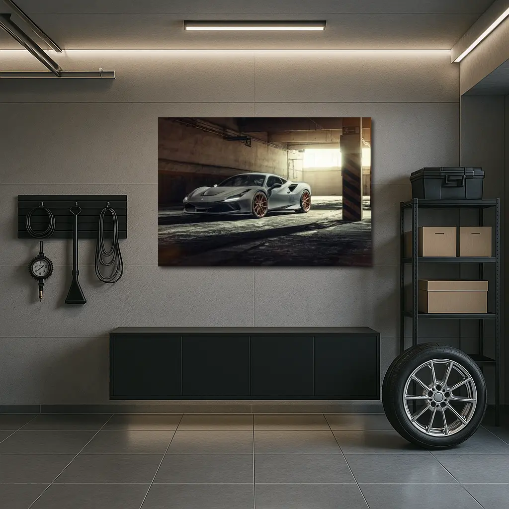 Ferrari F8 Gray Supercar Parking Garage – Wall Art