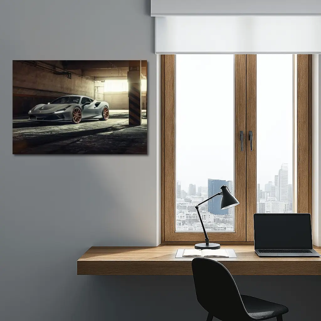 Ferrari F8 Gray Supercar Parking Garage – Wall Art
