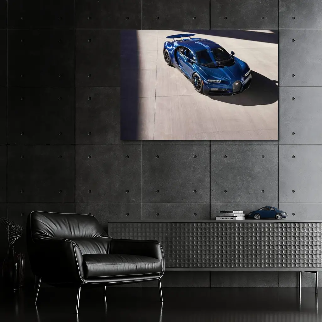 Bugatti Chiron Blue Supercar Aerial View – Wall Art