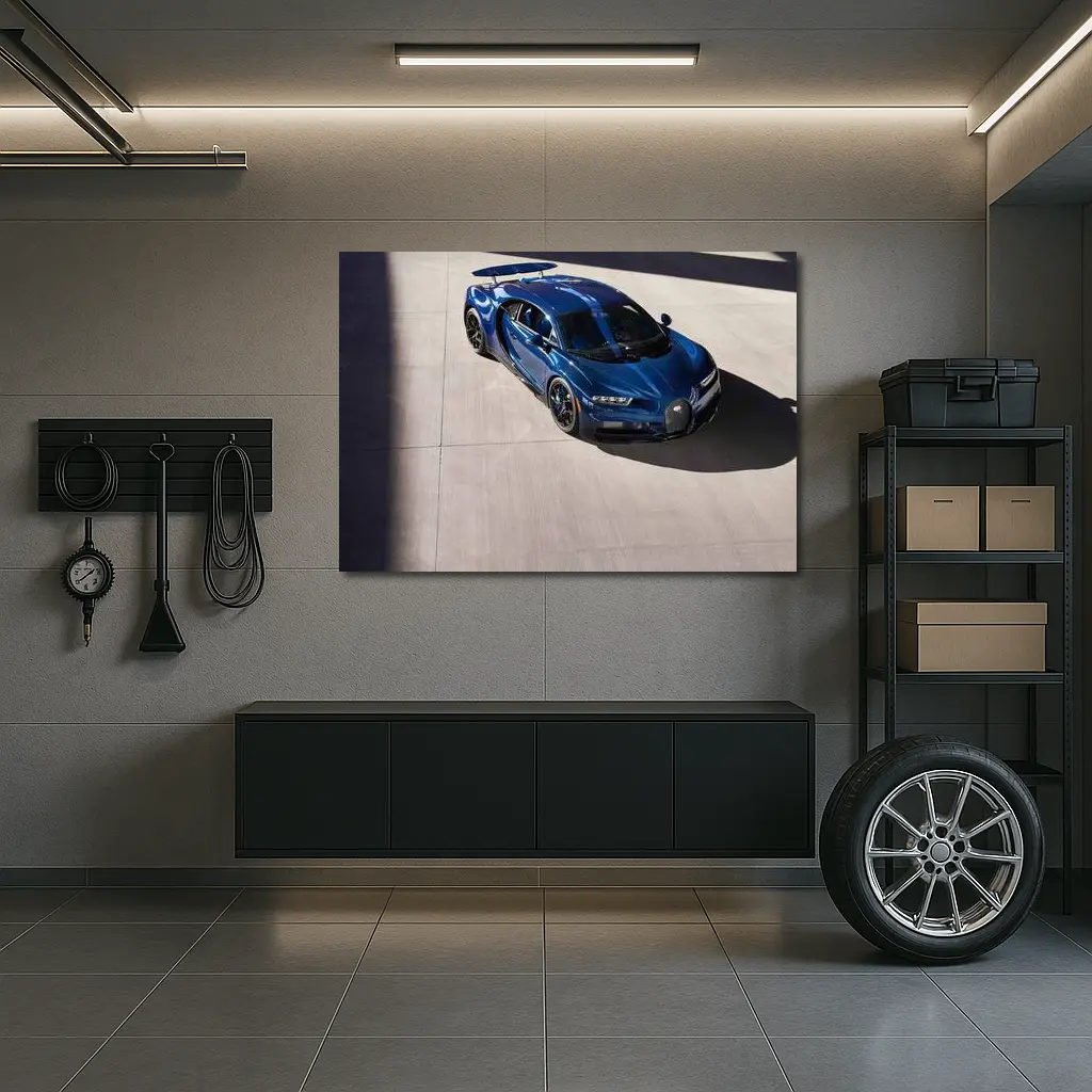 Bugatti Chiron Blue Supercar Aerial View – Wall Art
