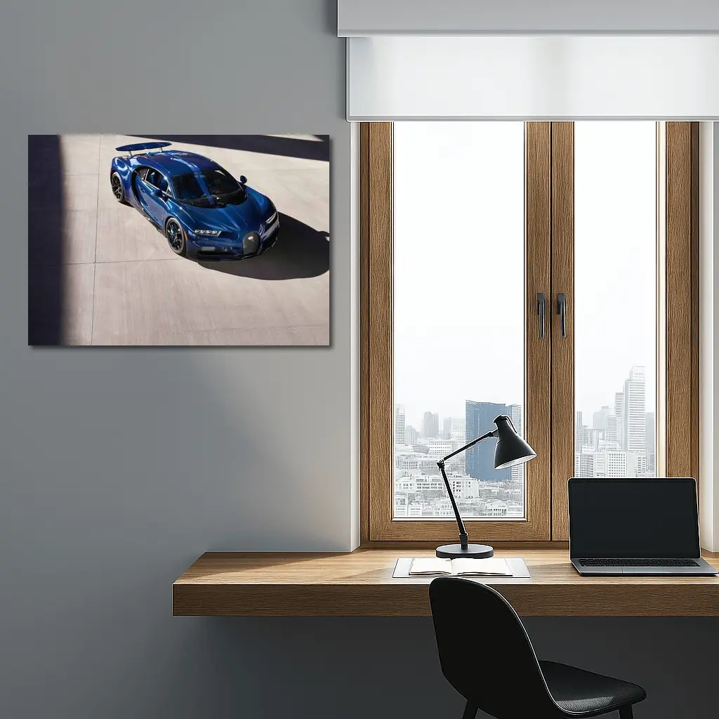 Bugatti Chiron Blue Supercar Aerial View – Wall Art