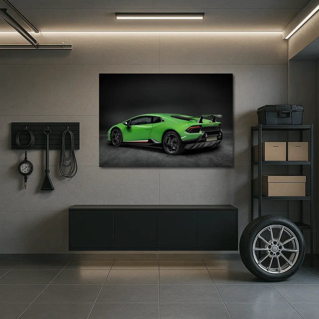 Lamborghini Huracan Green Supercar Dark Background – Wall Art