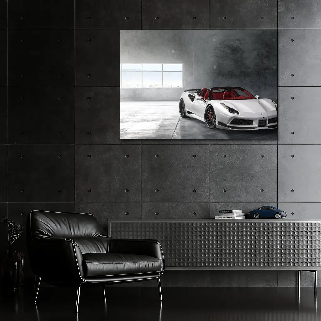 Ferrari 488 Spider White Concrete Garage – Wall Art