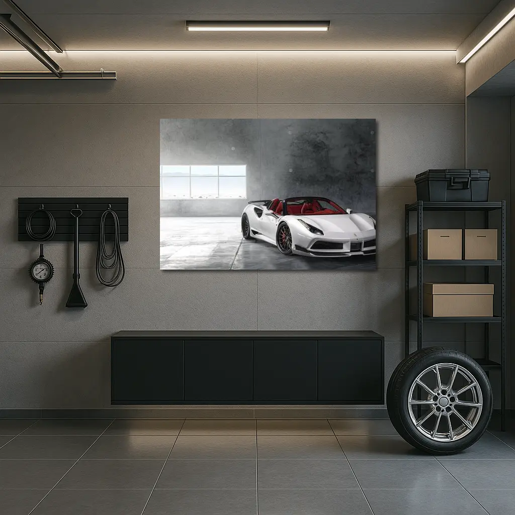 Ferrari 488 Spider White Concrete Garage – Wall Art