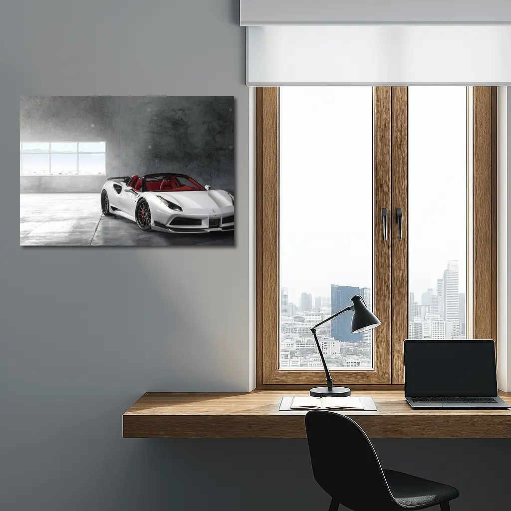 Ferrari 488 Spider White Concrete Garage – Wall Art