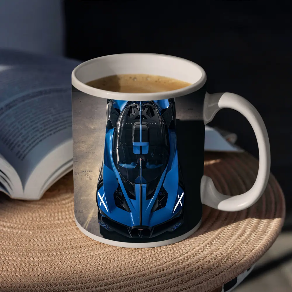 Bugatti Bolide Blue Hypercar Overhead View – Mugs