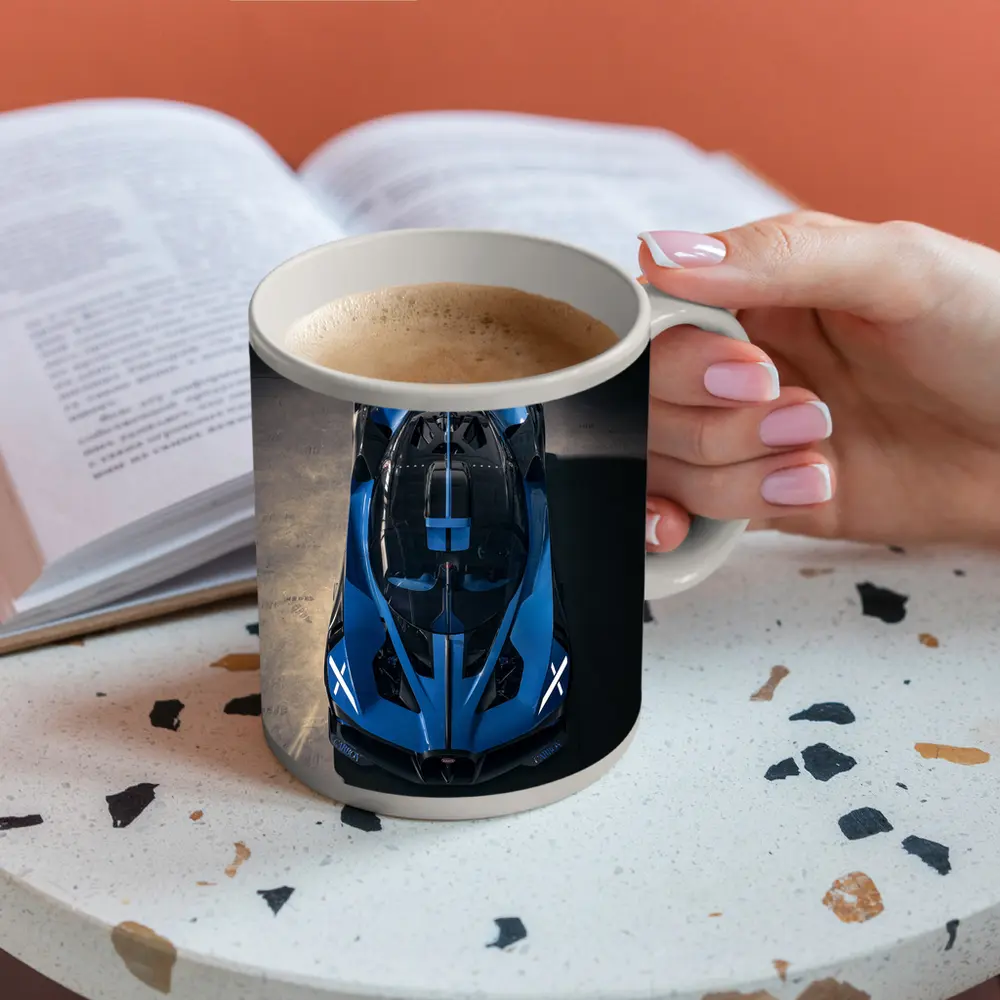 Bugatti Bolide Blue Hypercar Overhead View – Mugs