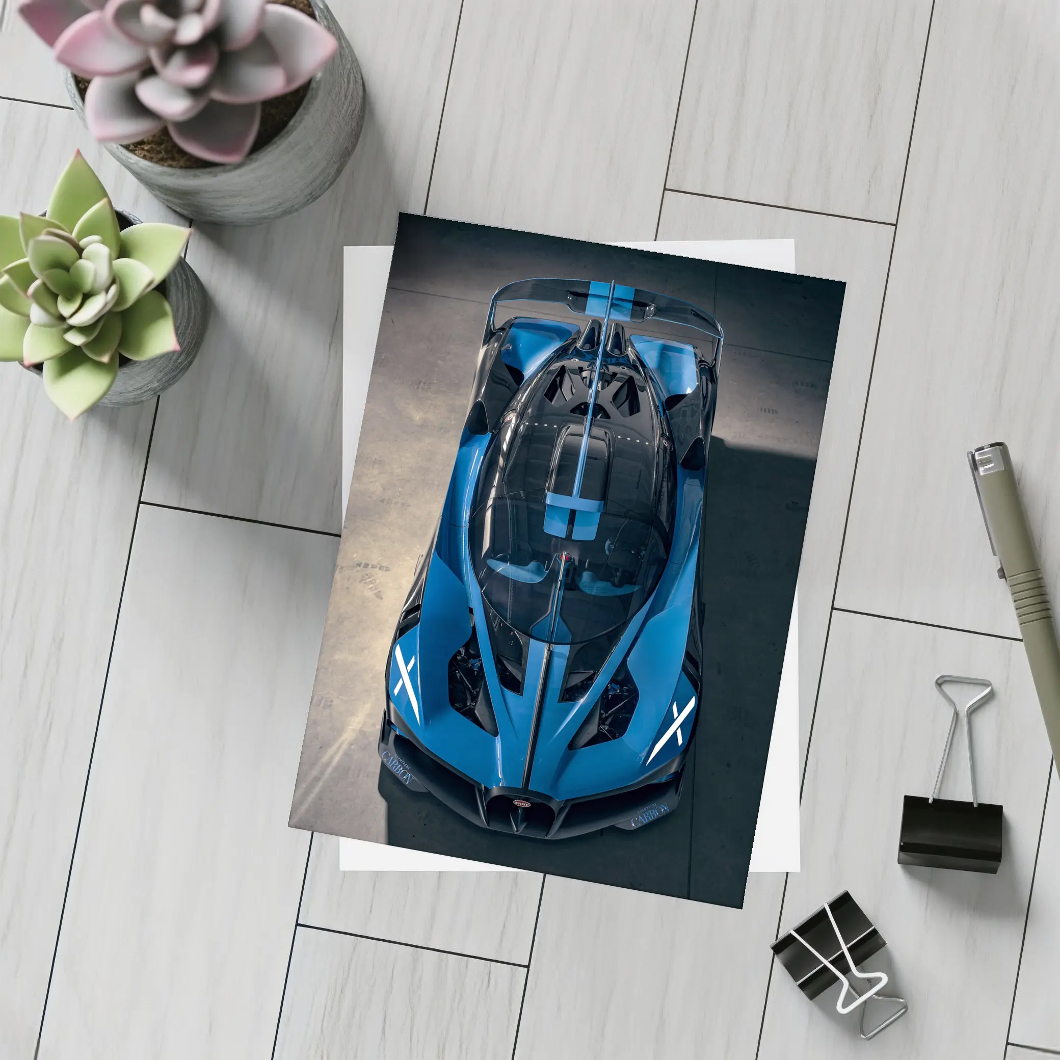 Bugatti Bolide Blue Hypercar Overhead View – Postcards