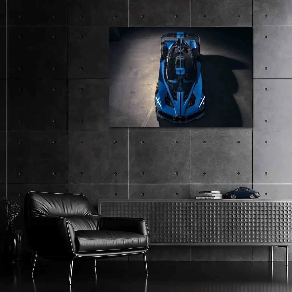 Bugatti Bolide Blue Hypercar Overhead View – Wall Art