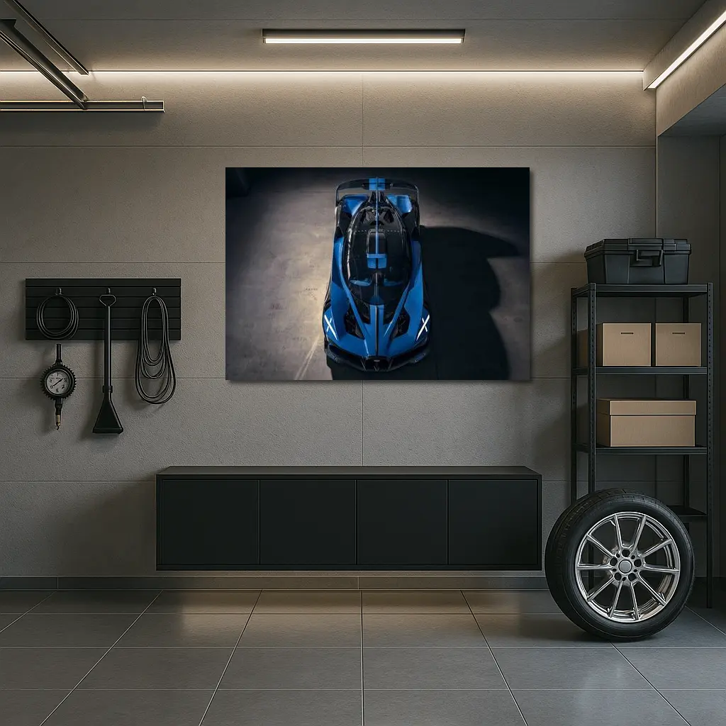 Bugatti Bolide Blue Hypercar Overhead View – Wall Art