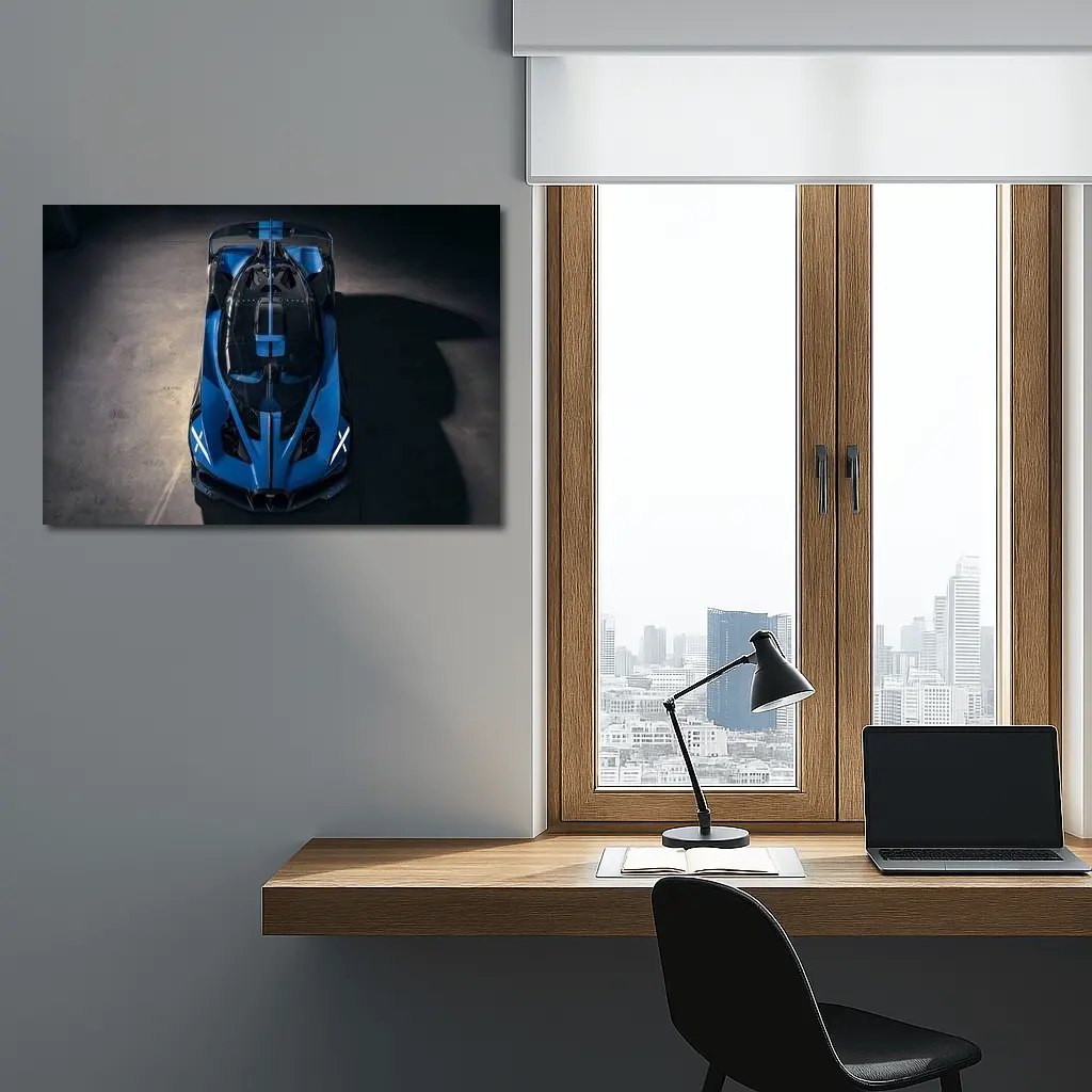 Bugatti Bolide Blue Hypercar Overhead View – Wall Art