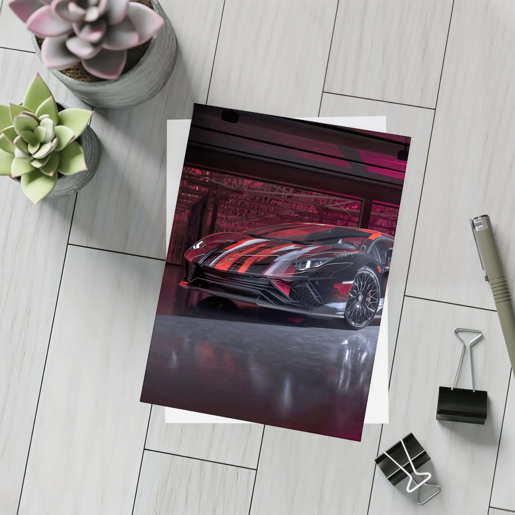 Lamborghini Aventador Red Black Wrap Garage – Postcards
