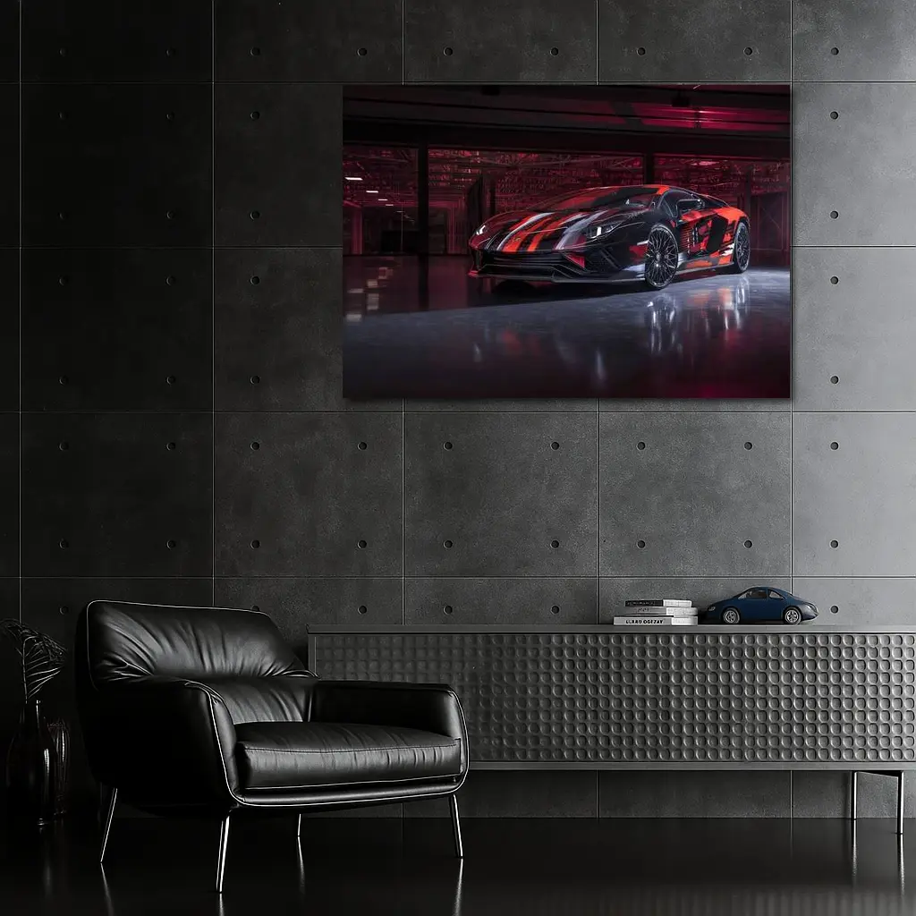 Lamborghini Aventador Red Black Wrap Garage – Wall Art