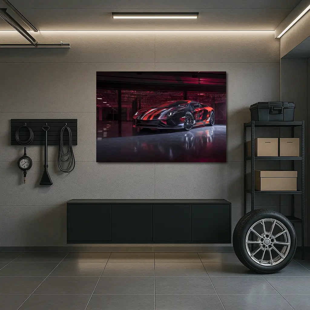 Lamborghini Aventador Red Black Wrap Garage – Wall Art