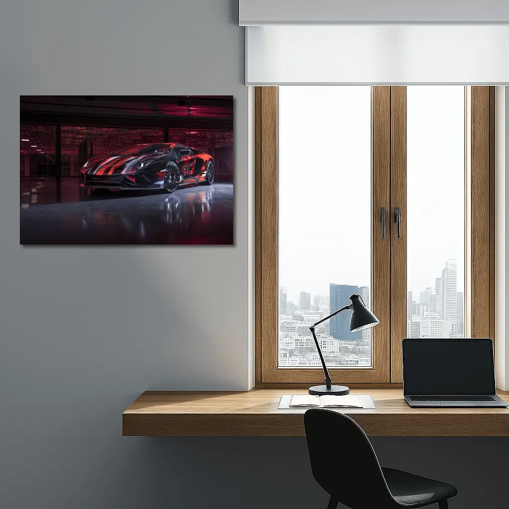Lamborghini Aventador Red Black Wrap Garage – Wall Art