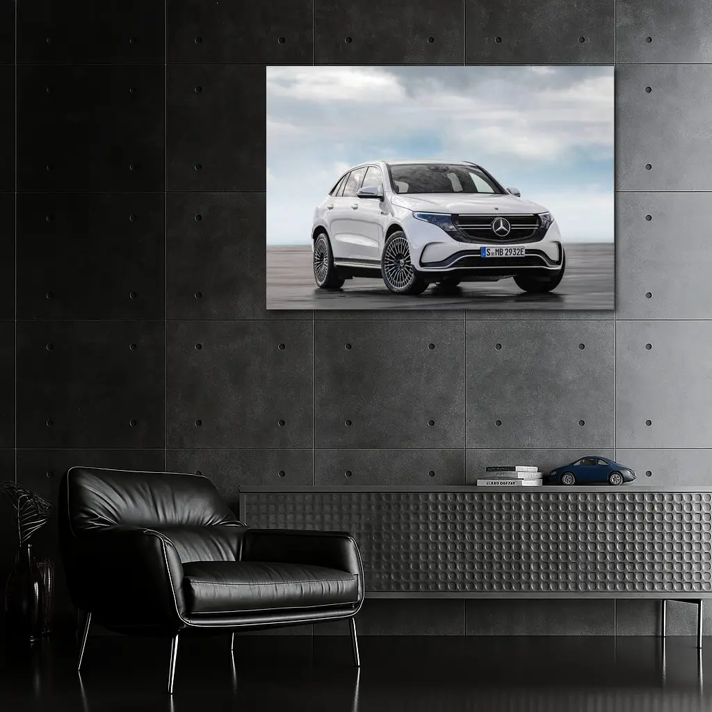 Mercedes EQC White Electric SUV Cloudy Sky – Wall Art