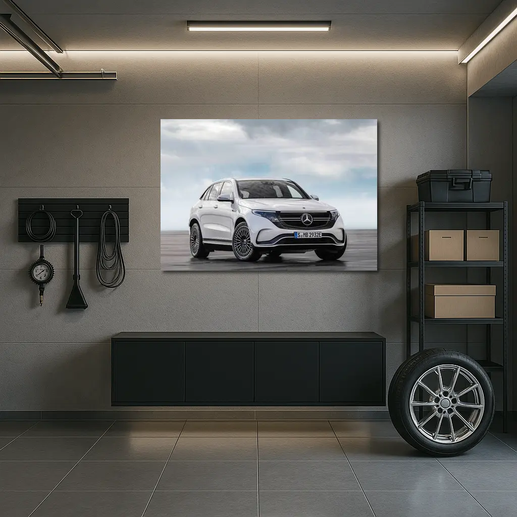 Mercedes EQC White Electric SUV Cloudy Sky – Wall Art