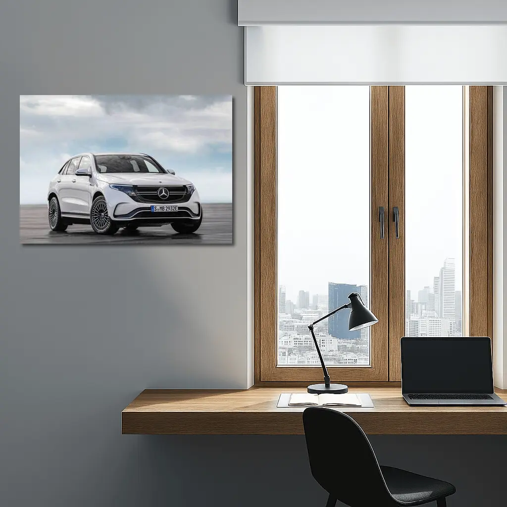 Mercedes EQC White Electric SUV Cloudy Sky – Wall Art