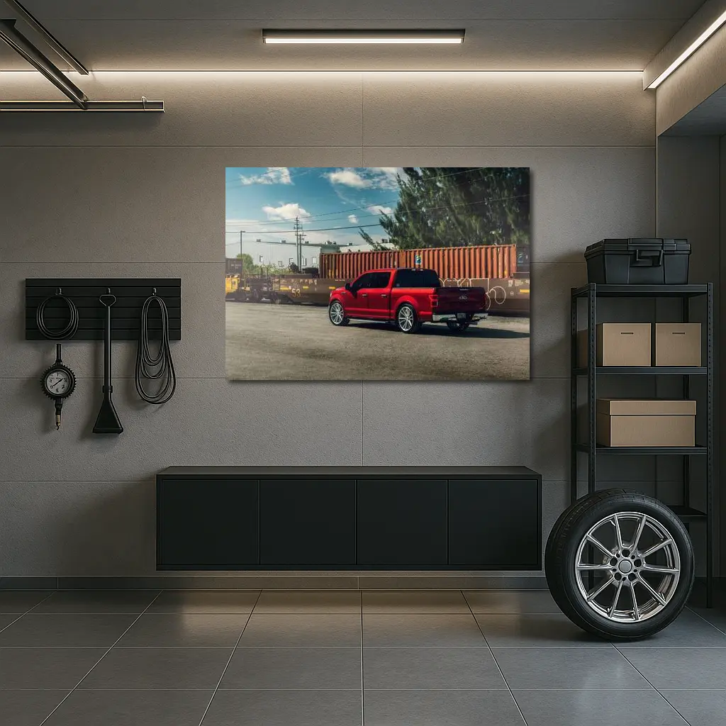 Ford F-Series Red Truck Industrial Yard – Wall Art