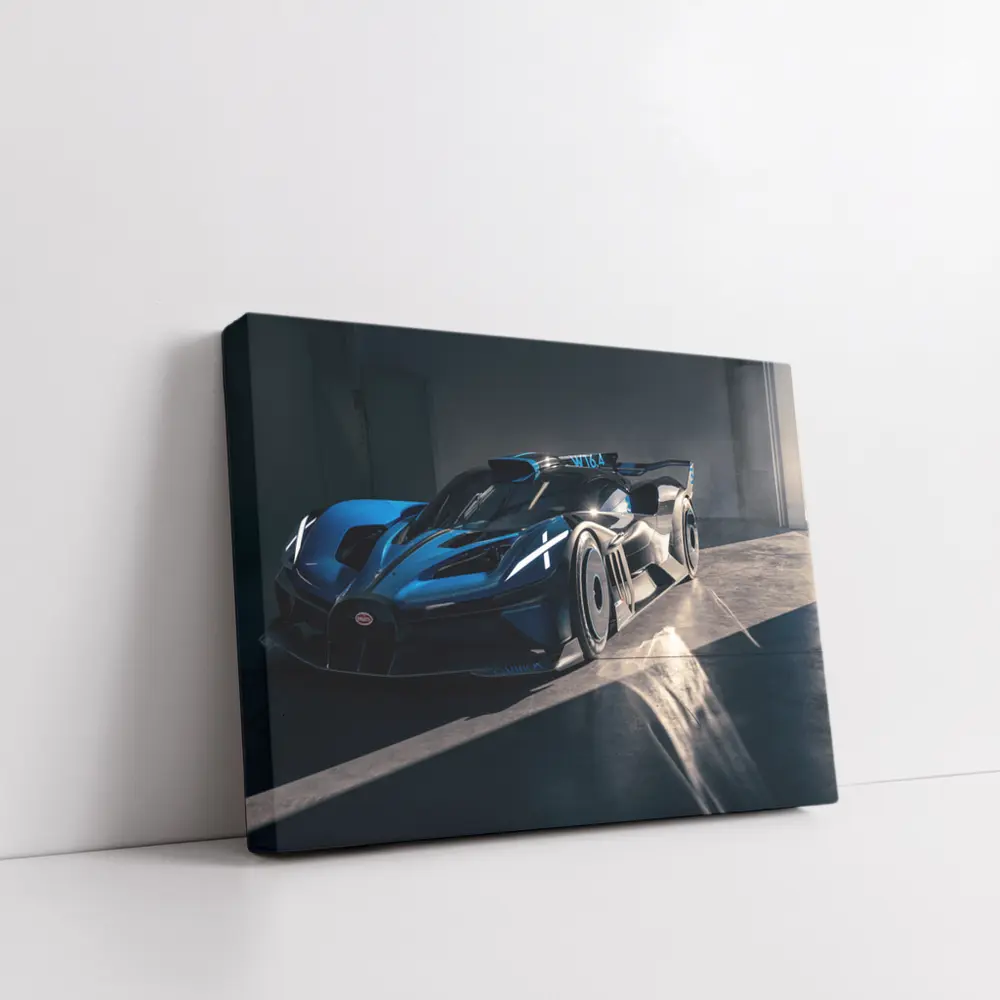 Bugatti Bolide Dark Blue Garage Shot – Wall Art