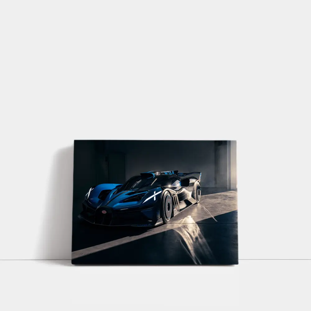 Bugatti Bolide Dark Blue Garage Shot – Wall Art