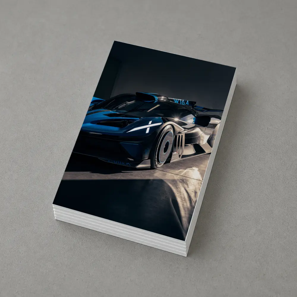 Bugatti Bolide Dark Blue Garage Shot – Postcards