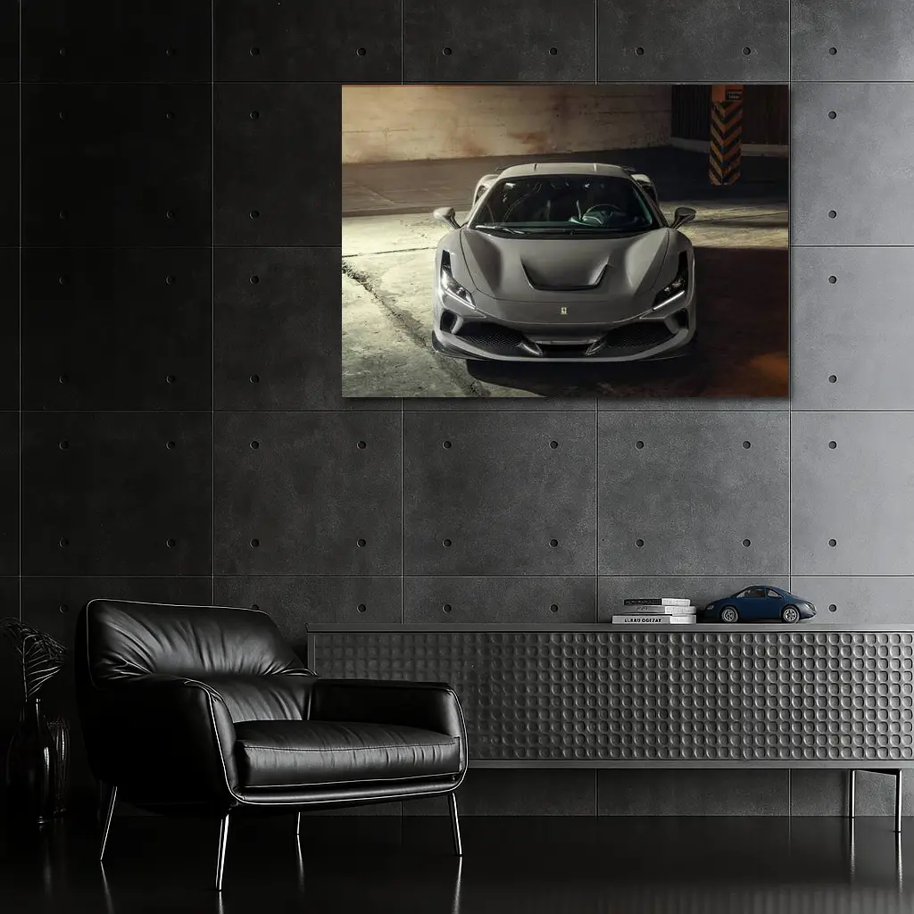 Ferrari F8 Matte Gray Parking Garage Front – Wall Art