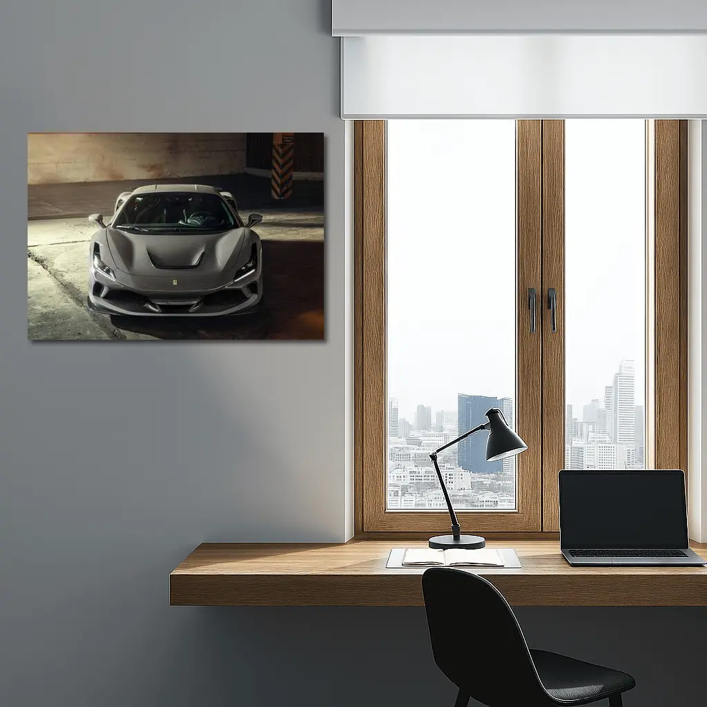 Ferrari F8 Matte Gray Parking Garage Front – Wall Art
