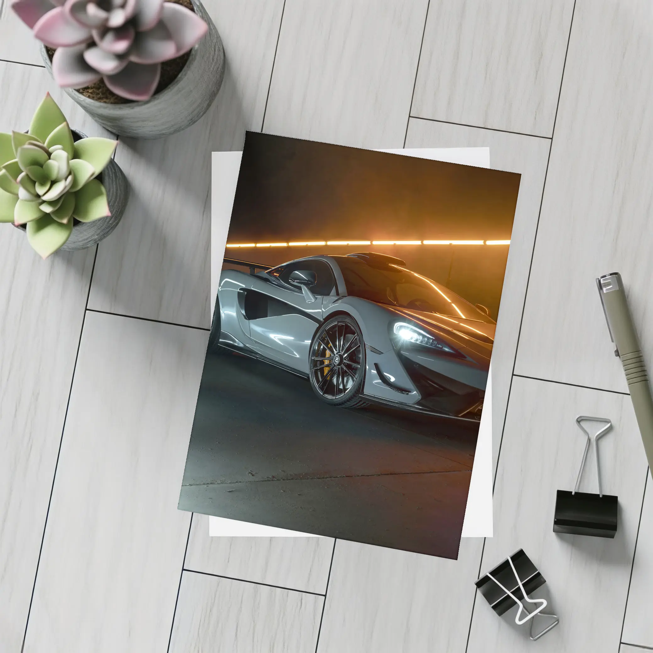 McLaren 570S Silver Supercar Dark Studio – Postcards