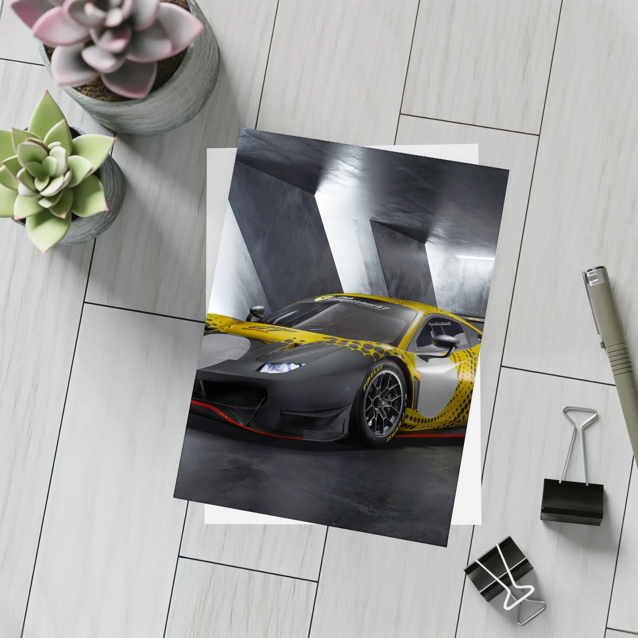 Ferrari 488 GT3 Yellow Racing Livery Dark – Postcards