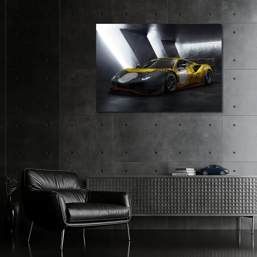 Ferrari 488 GT3 Yellow Racing Livery Dark – Wall Art