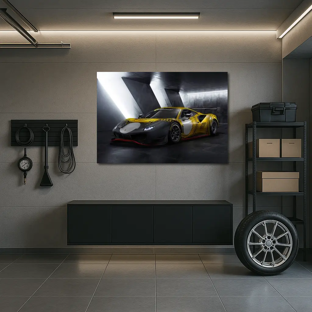 Ferrari 488 GT3 Yellow Racing Livery Dark – Wall Art