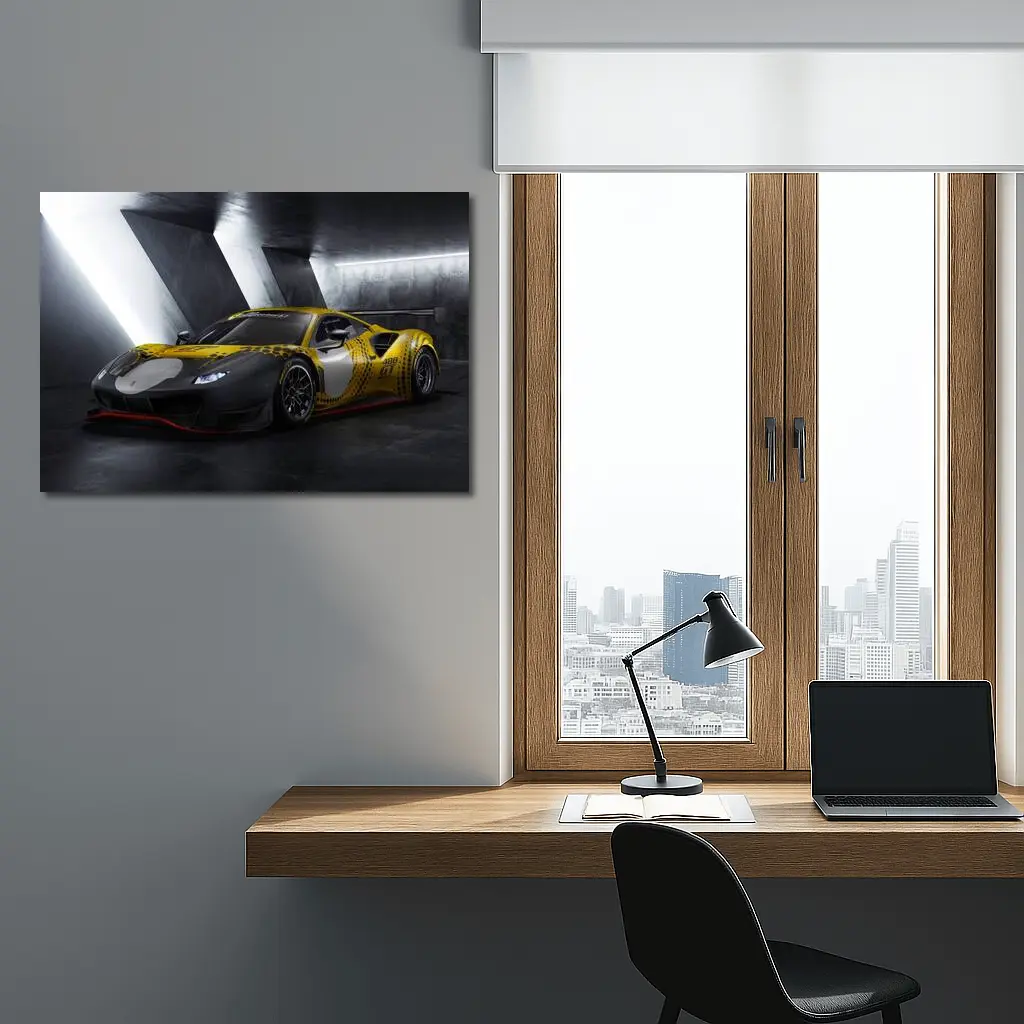 Ferrari 488 GT3 Yellow Racing Livery Dark – Wall Art