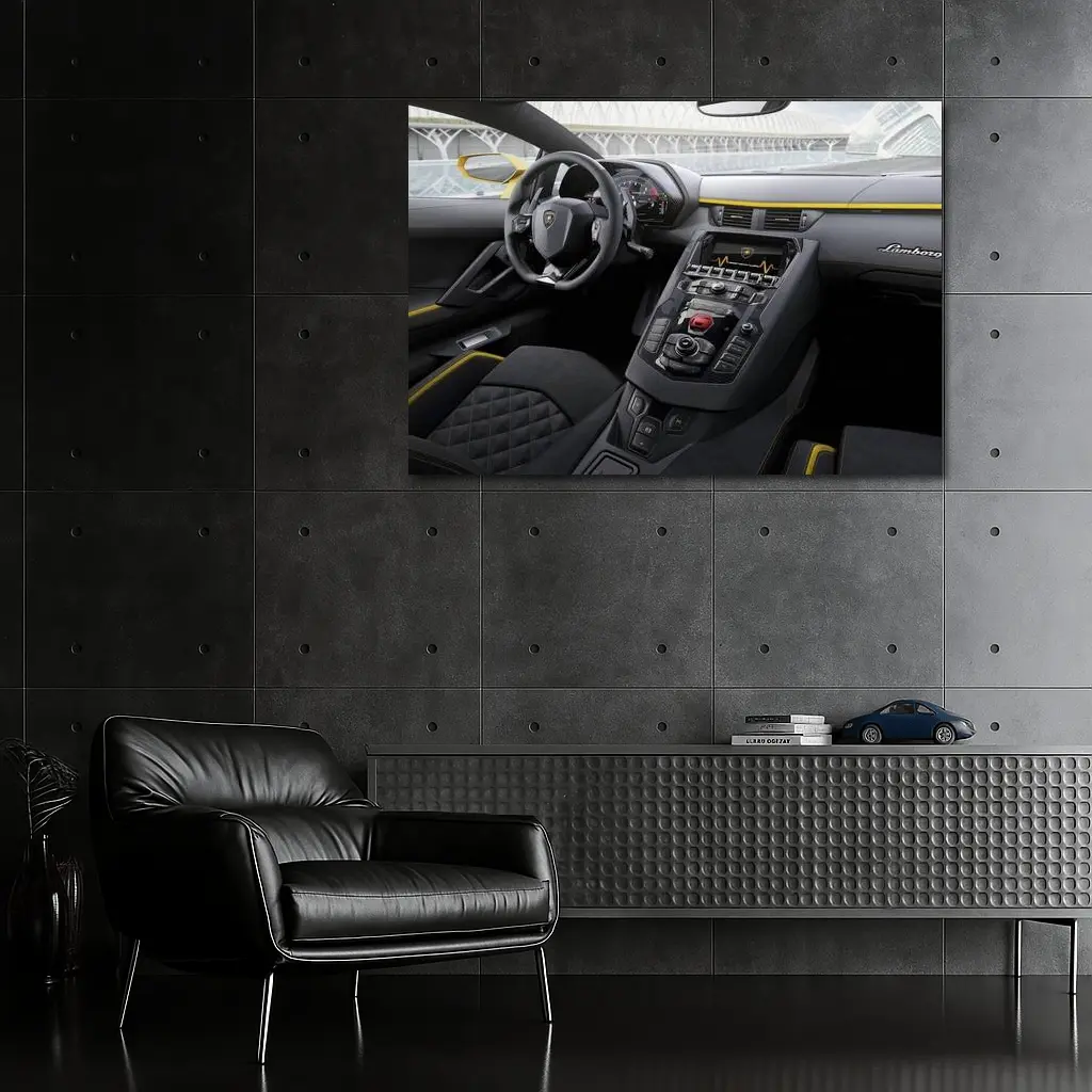 Lamborghini Aventador Interior Yellow Accent Detail – Wall Art